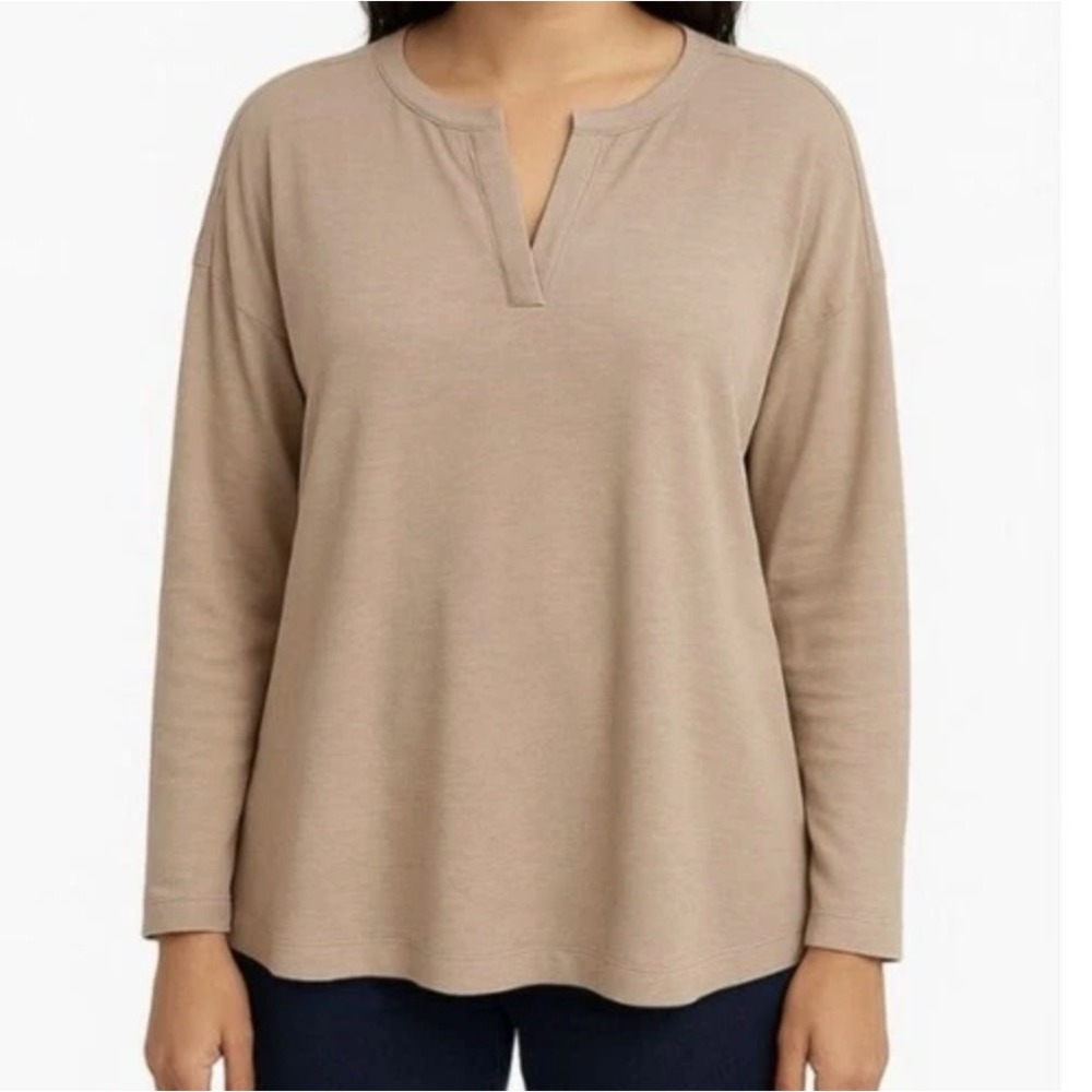 purejill‎ Womens Organic Cotton V-Neck Pullover Size XL Brown Western Neutral